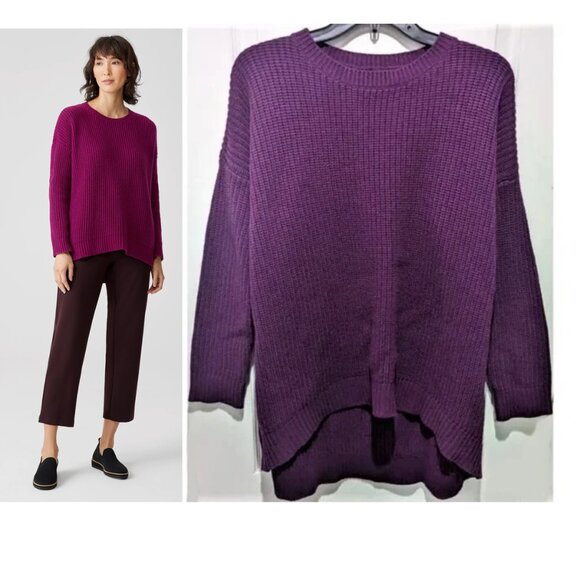 New Eileen Fisher | High/Low Recycled Cashmere & Wool Sweater in Purple - Picture 1 of 8
